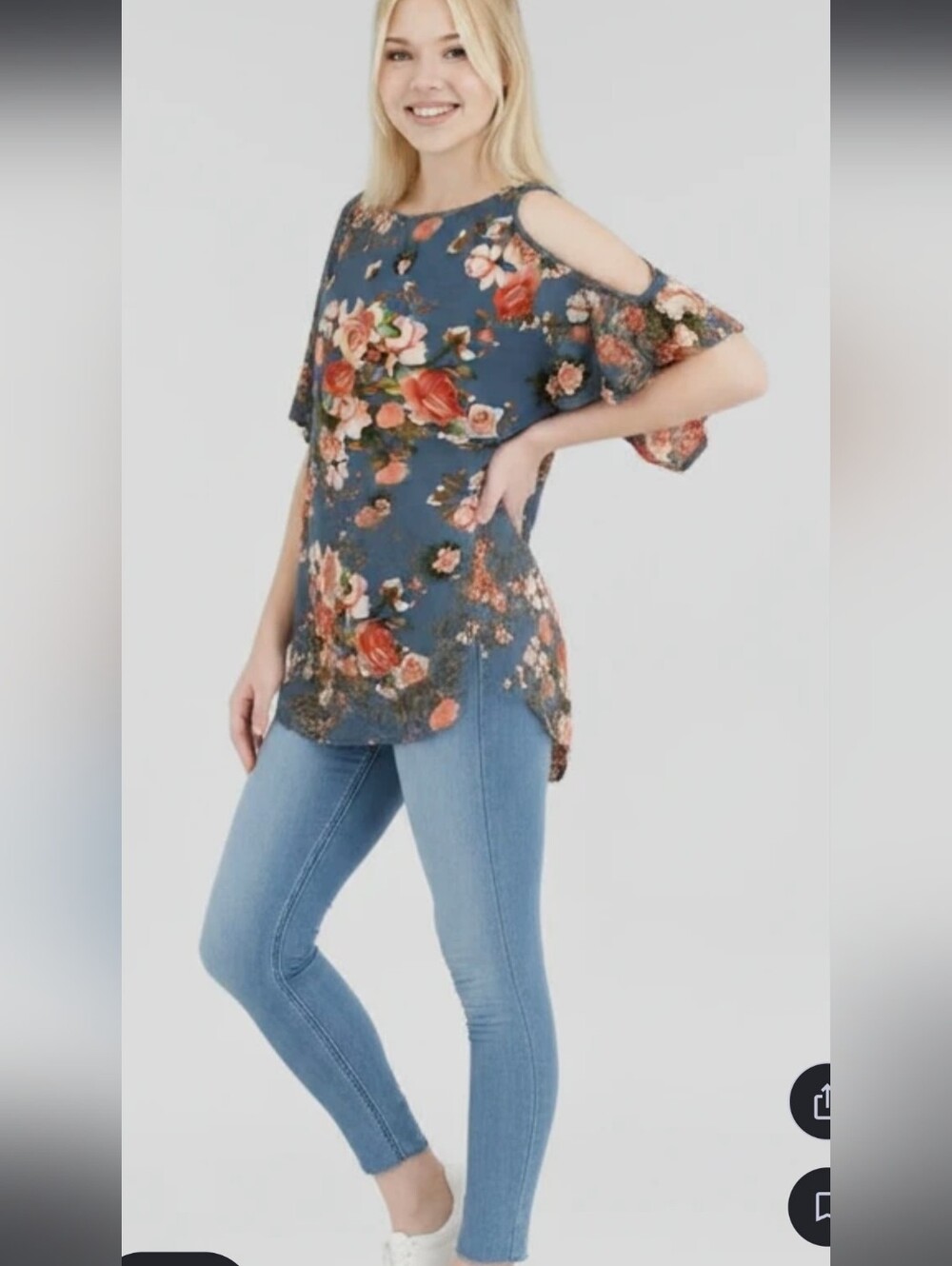 floral Top By Try This plus size 3X ruffles nice style blue  pink. Stretchy…